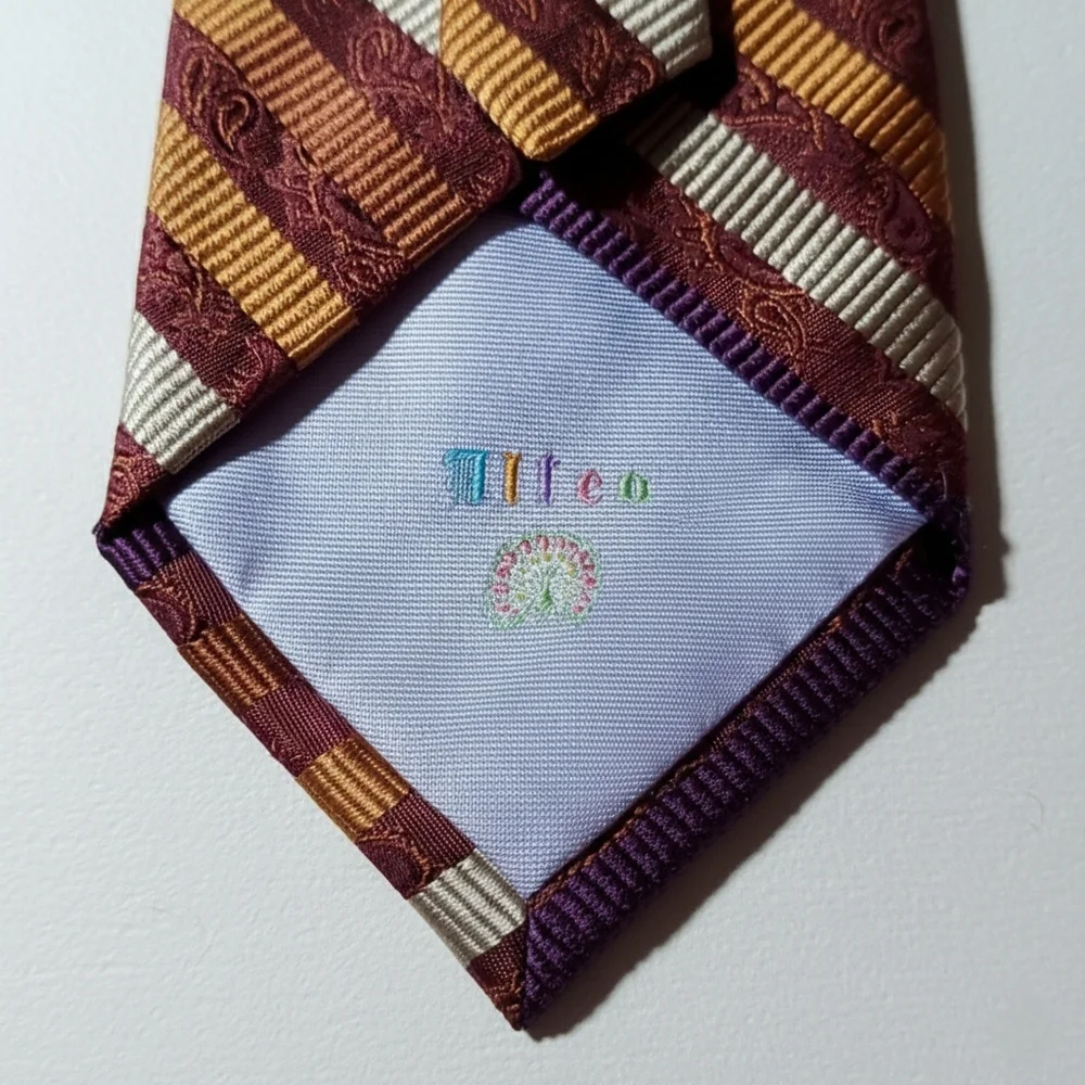 Altea Milano 100% Silk Vintage Tie Burgundy Wine Purple Diagonal Stripes Italy